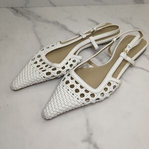NEW Ann Taylor Woven Nip Toe Slingback Flats Shoes Leather white 8
